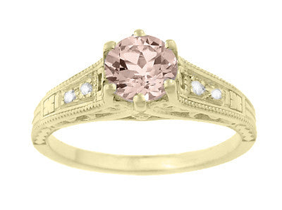 Art Deco 14K Yellow Gold Antique Style Morganite and Diamond Engagement Ring - Item: R158YM - Image: 5