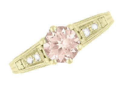 Art Deco 14K Yellow Gold Antique Style Morganite and Diamond Engagement Ring - Item: R158YM - Image: 6