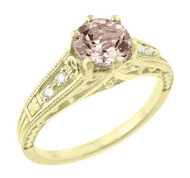 Art Deco 14K Yellow Gold Antique Style Morganite and Diamond Engagement Ring - alternate view