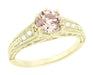 Art Deco Yellow Gold Morganite Vintage Engagement Ring With Side Diamonds - 1920's Design - R158YM