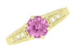 Antique Style Pink Sapphire and Diamonds Filigree Art Deco Engagement Ring in 14 Karat Yellow Gold