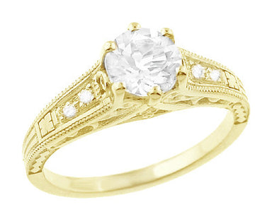 1920's Art Deco Vintage Yellow Gold White Sapphire Engagement Ring - R158YWS
