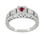 Art Deco Engraved Ruby Engagement Ring in Platinum - Low Profile Vintage Design
