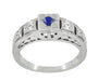 Art Deco Platinum Carved Filigree Low Profile Blue Sapphire Engagement Ring