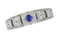 Art Deco Platinum Carved Filigree Low Profile Blue Sapphire Engagement Ring