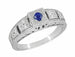 Art Deco Platinum Carved Filigree Low Profile Blue Sapphire Engagement Ring