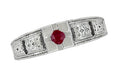 Filigree Engraved Art Deco Ruby Ring in 14 Karat White Gold