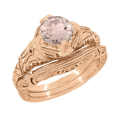 Art Deco Engraved Filigree Morganite Engagement Ring in 14 Karat Rose Gold - Item: R161RM - Image: 3