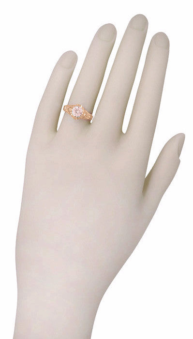 Art Deco Engraved Filigree Morganite Engagement Ring in 14 Karat Rose Gold - Item: R161RM - Image: 4
