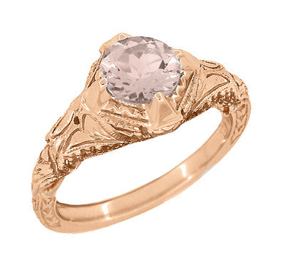 Art Deco Engraved Filigree Morganite Engagement Ring in 14 Karat Rose Gold