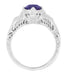 Art Deco Blue Iolite Engraved Filigree Engagement Ring in 14 Karat White Gold