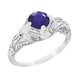 Art Deco Blue Iolite Engraved Filigree Engagement Ring in 14 Karat White Gold
