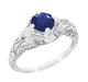 Art Deco Blue Sapphire Engraved Filigree Engagement Ring in 14 Karat White Gold