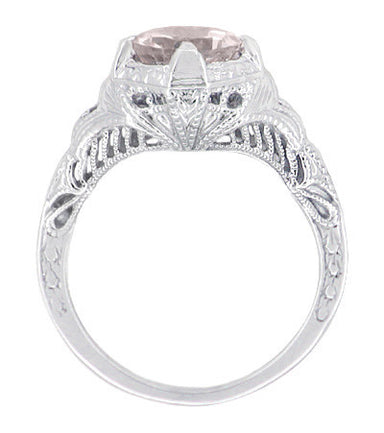 Art Deco Engraved Filigree Morganite Engagement Ring in 14 Karat White Gold - alternate view
