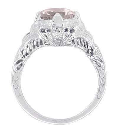 Art Deco Engraved Filigree Morganite Engagement Ring in 14 Karat White Gold - Item: R161WM - Image: 2