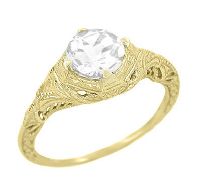 Art Deco Filigree Hand Engraved Yellow Gold 1.24 Carat Diamond Vintage Solitaire Engagement Ring - R161Y125D