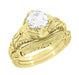 14 Karat Yellow Gold Art Deco White Sapphire Engraved Filigree Engagement Ring