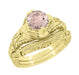 Art Deco Engraved Filigree Morganite Engagement Ring in 14 Karat Yellow Gold