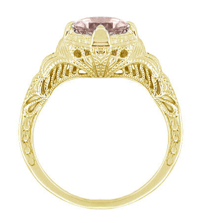 Art Deco Engraved Filigree Morganite Engagement Ring in 14 Karat Yellow Gold - Item: R161YM - Image: 2