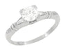 Art Deco Antique Solitaire White Sapphire Engagement Ring in White Gold - Hearts & Clovers Fishtail Setting - R163W50WS