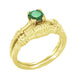 Art Deco Hearts and Clovers Solitaire Emerald Engagement Ring in 14 Karat Yellow Gold