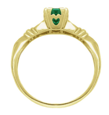 Art Deco Hearts and Clovers Solitaire Emerald Engagement Ring in 14 Karat Yellow Gold - alternate view