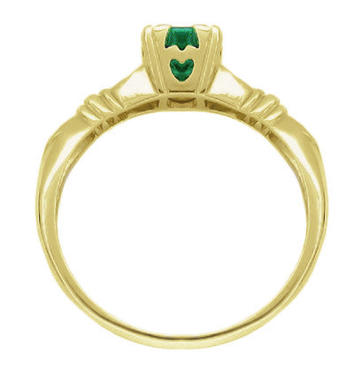 Art Deco Hearts and Clovers Solitaire Emerald Engagement Ring in 14 Karat Yellow Gold - Item: R163Y - Image: 2