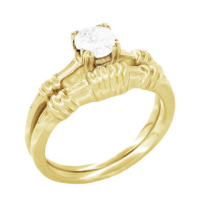 1920's Secret Hearts Solitaire Diamond Engagement Ring in 14 Karat Yellow Gold - Item: R163Y50D-LC - Image: 3