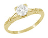 Art Deco Clovers & Hearts Antique Yellow Gold Solitaire White Sapphire Engagement Ring - R163Y50WS