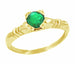Art Deco Hearts and Clovers Solitaire Emerald Engagement Ring in 14 Karat Yellow Gold