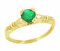 Art Deco Vintage Solitaire Yellow Gold Emerald Engagement Ring with Filigree Side Hearts and Clover Prongs - R163Y