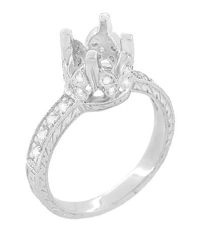 Art Deco Loving Butterflies Filigree Engagement Ring Setting for a 1 Carat Round Diamond in 18 Karat White Gold - Item: R178 - Image: 3