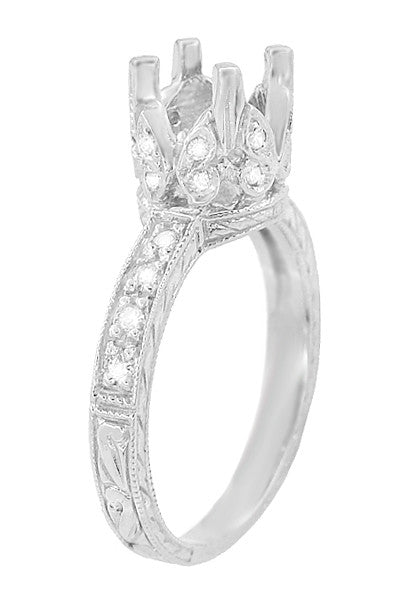 Art Deco Loving Butterflies Filigree Engagement Ring Setting for a 1 Carat Round Diamond in 18 Karat White Gold - Item: R178 - Image: 4