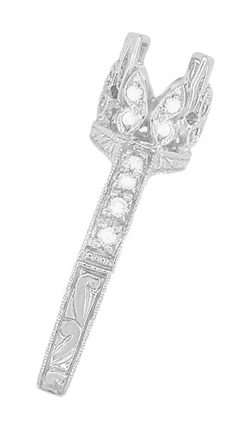 Art Deco Loving Butterflies Filigree Engagement Ring Setting for a 1 Carat Round Diamond in 18 Karat White Gold - Item: R178 - Image: 5