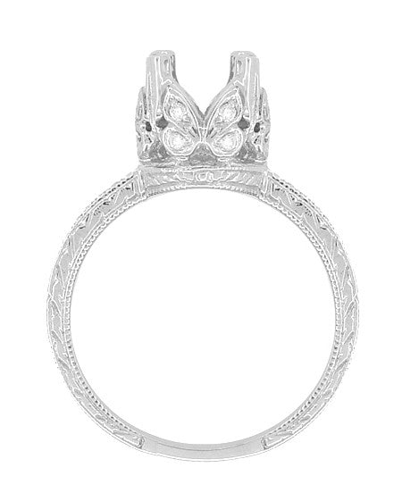 Art Deco Engraved Filigree Loving Butterflies Engagement Ring Setting in Platinum for a 1 Carat Diamond - Item: R178P - Image: 5