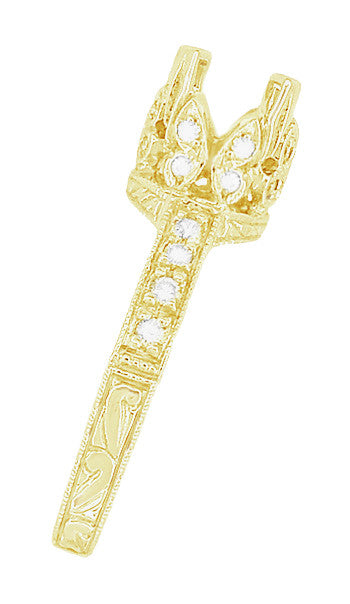 18 Karat Yellow Gold Art Deco Filigree Loving Butterflies Engraved 1 Carat Diamond Engagement Ring Setting - Item: R178Y - Image: 5