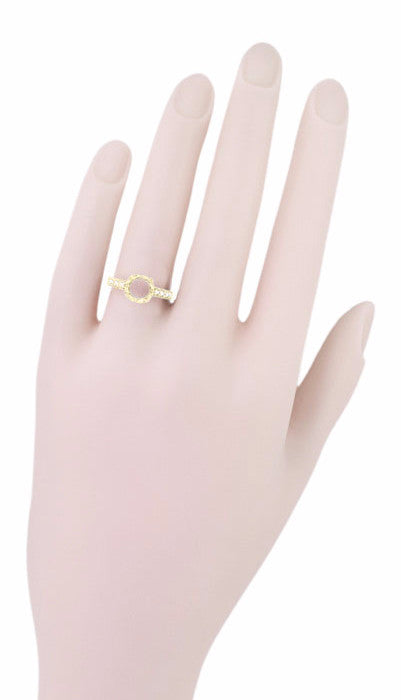 18 Karat Yellow Gold Art Deco Filigree Loving Butterflies Engraved 1 Carat Diamond Engagement Ring Setting - Item: R178Y - Image: 6