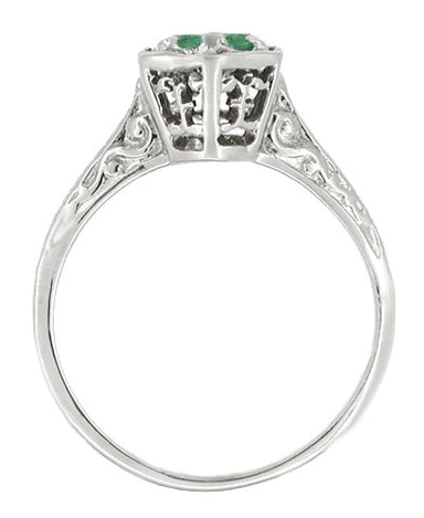 Art Deco Hexagon Emerald Filigree Engagement Ring in 14 Karat White Gold - alternate view