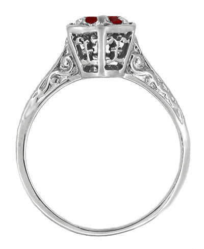 Art Deco Hexagon Solitaire 1/2 Carat Ruby Filigree Ring in 14 Karat White Gold - Item: R180W33R - Image: 2