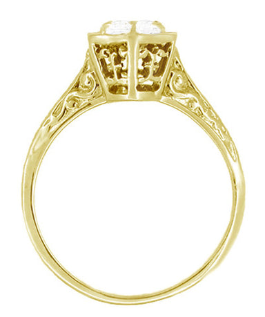 Vintage Engraved 1/3 Carat Art Deco Hexagonal Filigree Diamond Engagement Ring in 14K Yellow Gold - alternate view