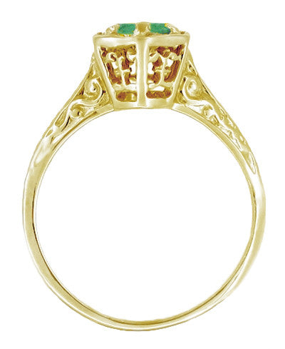 Art Deco Emerald Hexagonal Filigree Engagement Ring in 14K Yellow Gold - Item: R180Y33E - Image: 2