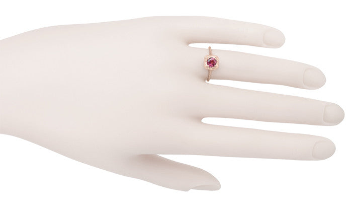 Rhodolite Garnet Filigree Scrolls Engraved Engagement Ring in 14 Karat Rose ( Pink ) Gold - Item: R182R - Image: 4