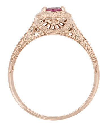 Rhodolite Garnet Filigree Scrolls Engraved Engagement Ring in 14 Karat Rose ( Pink ) Gold - alternate view