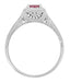 Filigree Scrolls Square Top Art Deco Engraved Rhodolite Garnet Engagement Ring in 14 Karat White Gold