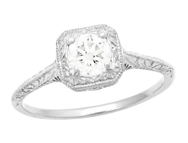 Filigree Scrolls Engraved 1/3 Carat Art Deco Vintage Diamond Engagement Ring in Platinum