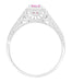 Filigree Scrolls Engraved Platinum Pink Sapphire Art Deco Engagement Ring