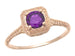 Art Deco Amethyst Filigree Scrolls Engraved 14 Karat Rose Gold Engagement Ring