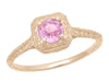 Art Deco 1920s Filigree Scroll Rose Gold Antique Pink Sapphire Engagement Ring - Square Engraved Top - R183RPS