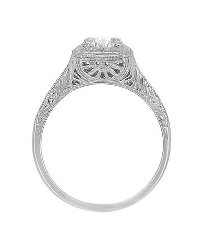 Filigree Scrolls 3/4 Carat Diamond Engagement Ring in 14 Karat White Gold - Item: R183W1D-LC - Image: 5