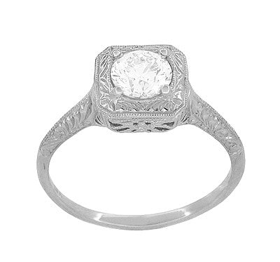Filigree Scrolls 3/4 Carat Diamond Engagement Ring in 14 Karat White Gold - Item: R183W1D-LC - Image: 2